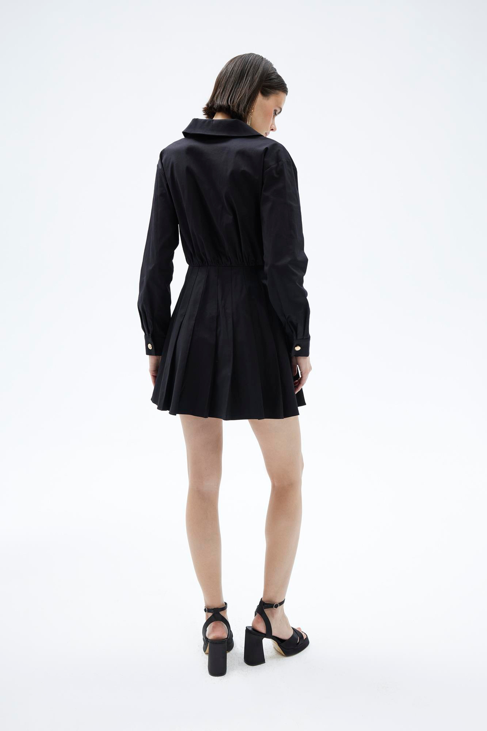 BLACK FASHIONABLE BUTTONED DRESS