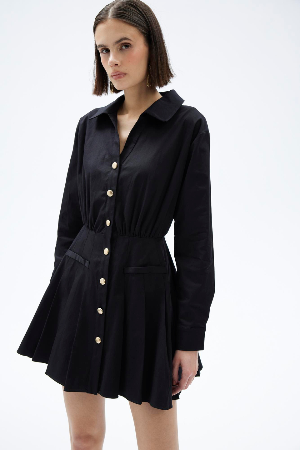 BLACK FASHIONABLE BUTTONED DRESS