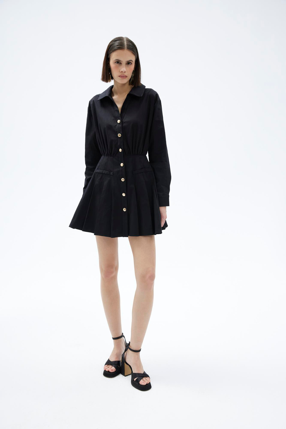 BLACK FASHIONABLE BUTTONED DRESS