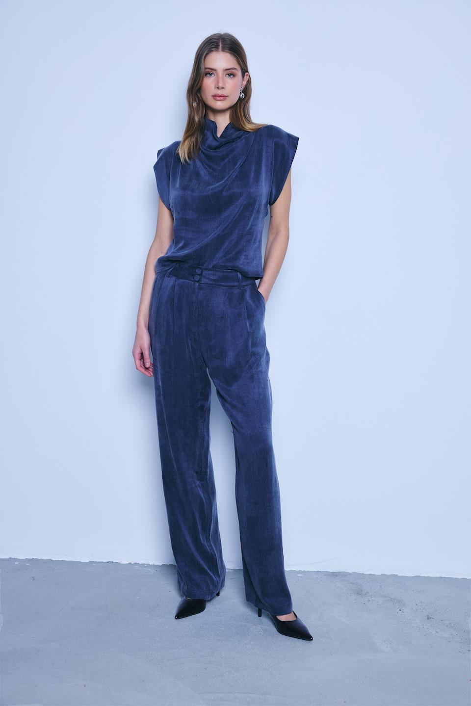 Cupro Navy Pant