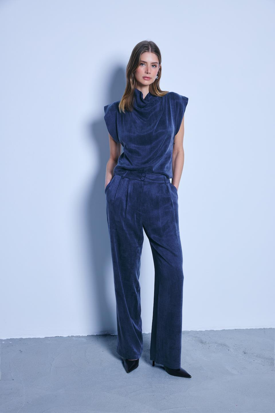 Cupro Navy Pant