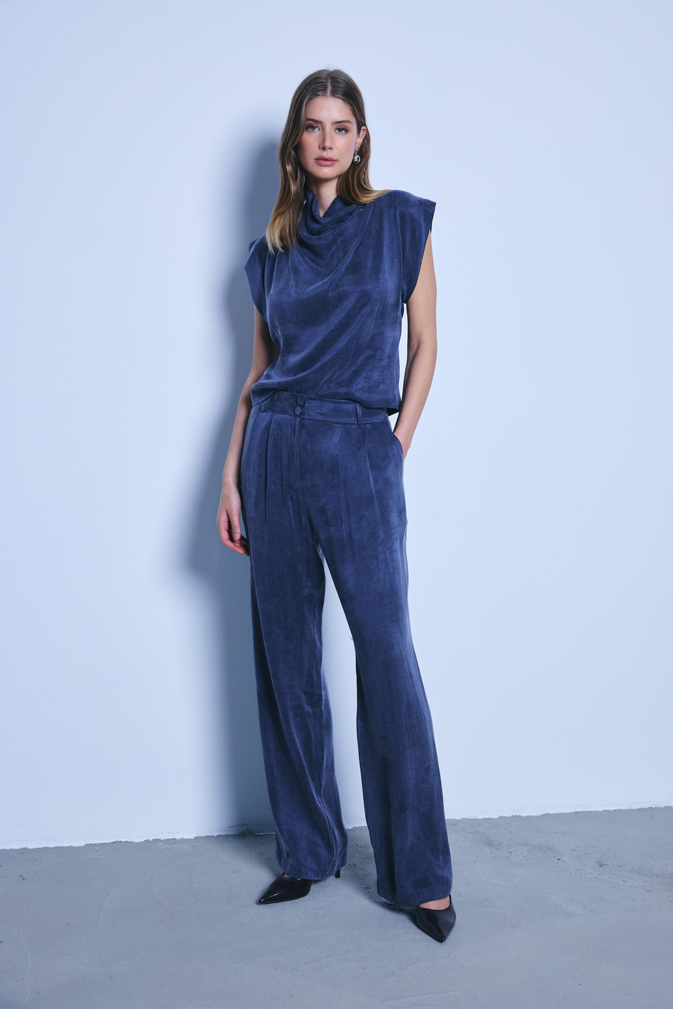 Cupro Navy Pant
