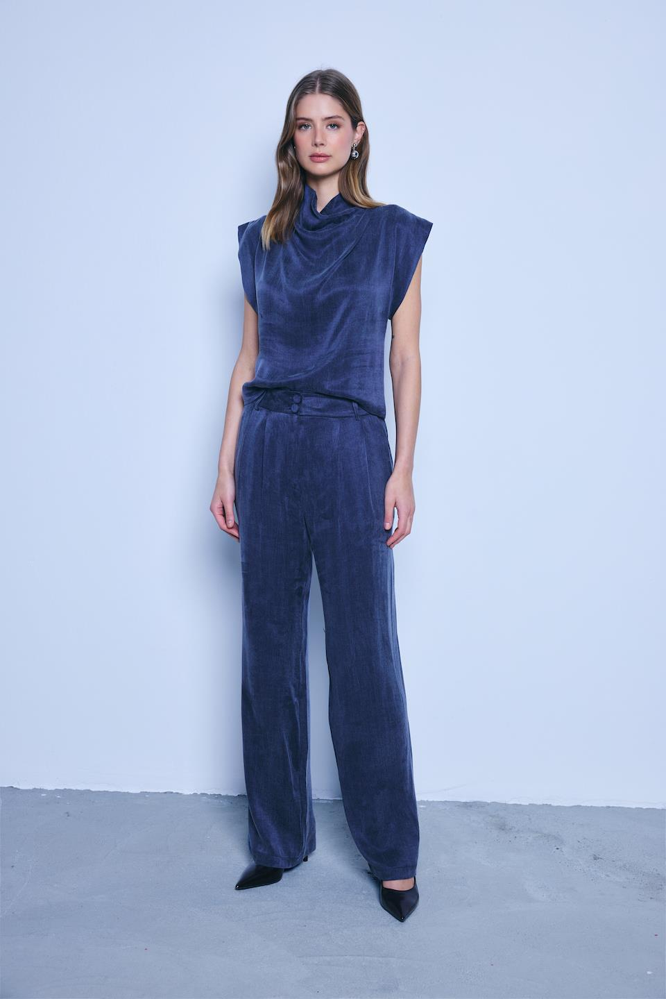 Cupro Navy Pant