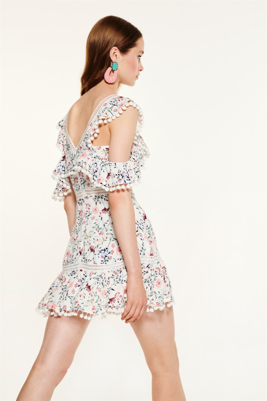 Dancing Blossoms Beyaz Desenli Elbise