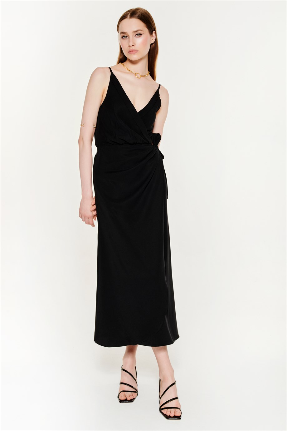 Wrapped Midi Dress in Black