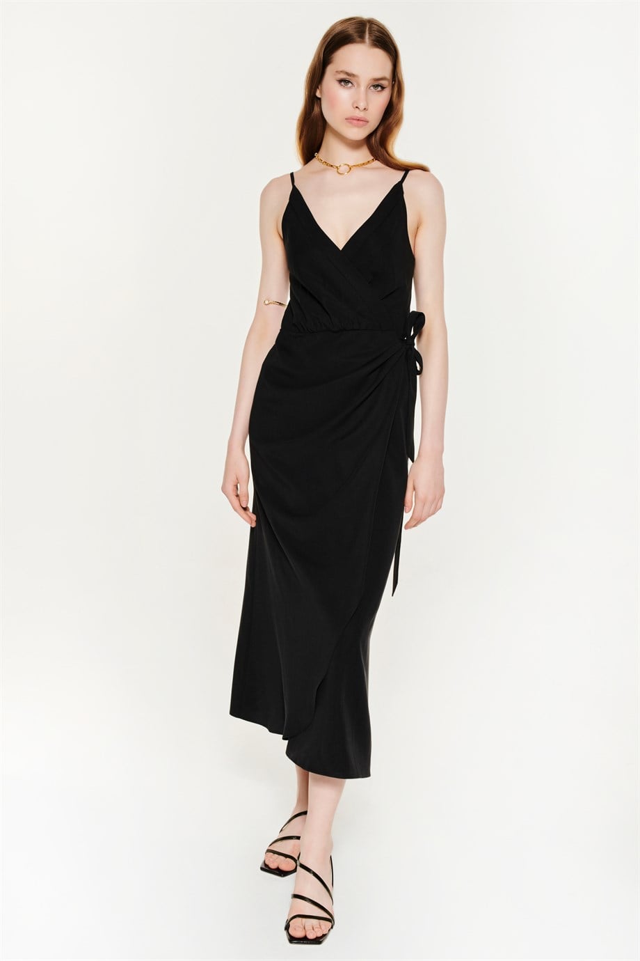 Wrapped Midi Dress in Black