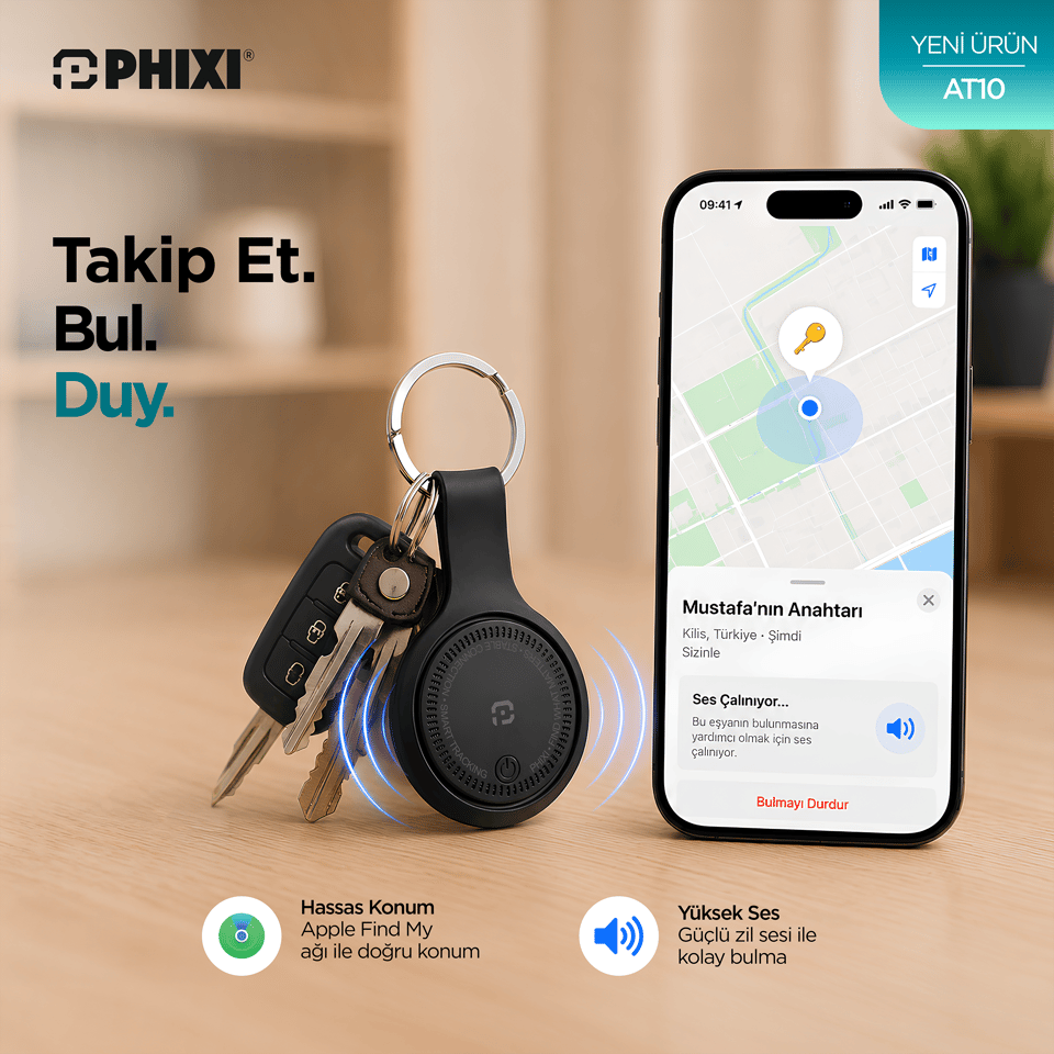 PHIXI AT10 Akıllı Eşya Bulucu Takip Etiketi – iOS Bul Uyumlu, Suya Dayanıklı
