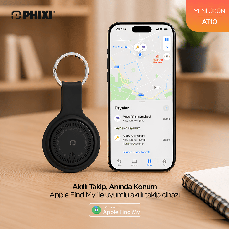 PHIXI AT10 Akıllı Eşya Bulucu Takip Etiketi – iOS Bul Uyumlu, Suya Dayanıklı