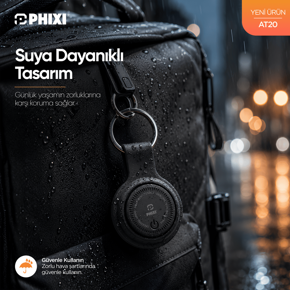 PHIXI AT20 Akıllı Eşya Bulucu Takip Etiketi – Uygulama Kontrollü Anahtarlık Tipi