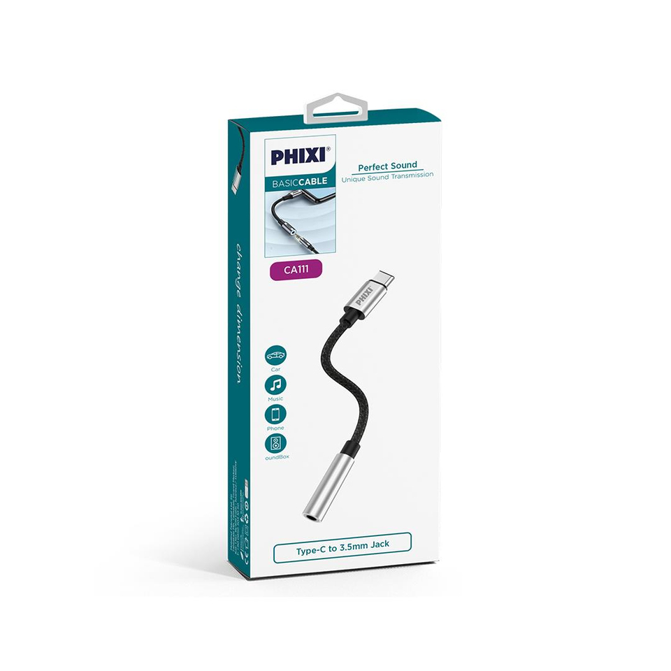 Phixi Basic CA111 Metal Başlıklı Örgü Type-C to 3.5mm Jack Çevirici
