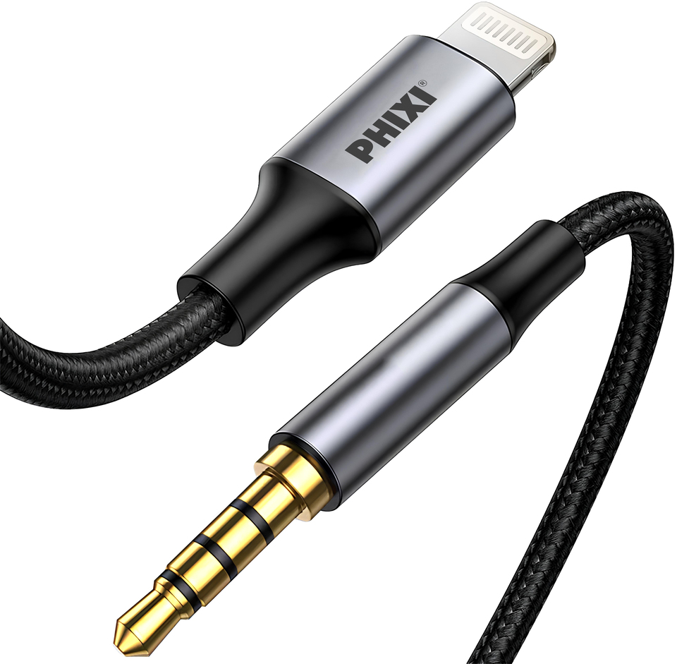Phixi Basic CA112 100cm Lightning to Aux Silicone Cable with Metal Connector