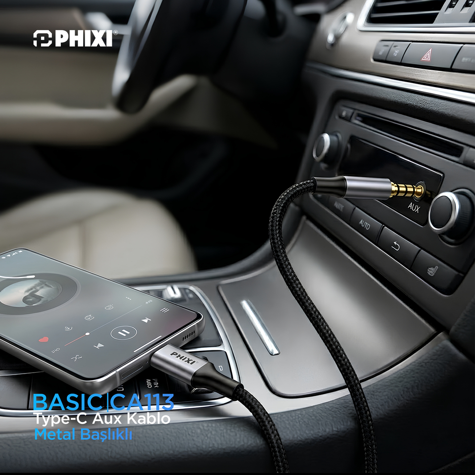 Phixi Basic CA113 100cm Type-C to Aux Silicone Cable with Metal Connector