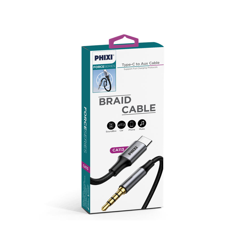 Phixi Basic CA113 100cm Type-C to Aux Silicone Cable with Metal Connector