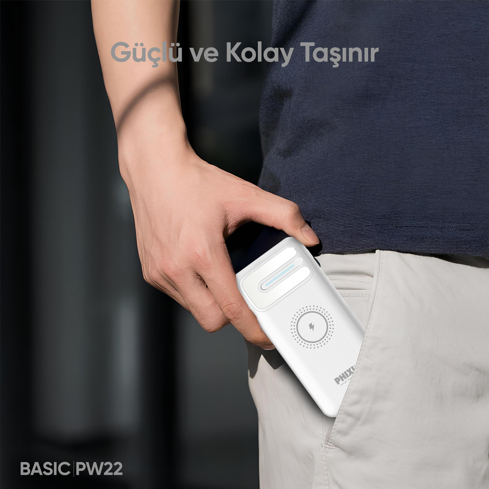 Phixi Basic PW11 10.000mAh Wireless Şarj Çift Çıkışlı Led Göstergeli Powerbank