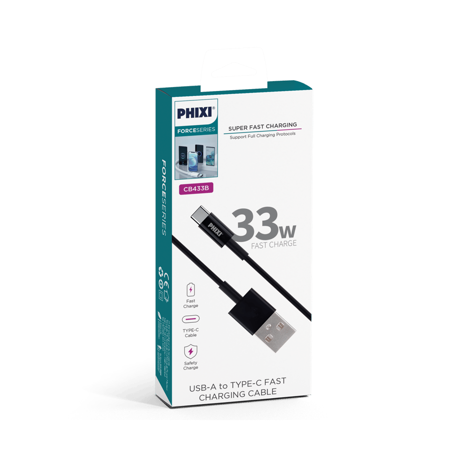 Phixi Force CB433 USB-A to Type-C 33W Şarj ve Data Kablosu – Hızlı ve Dayanıklı