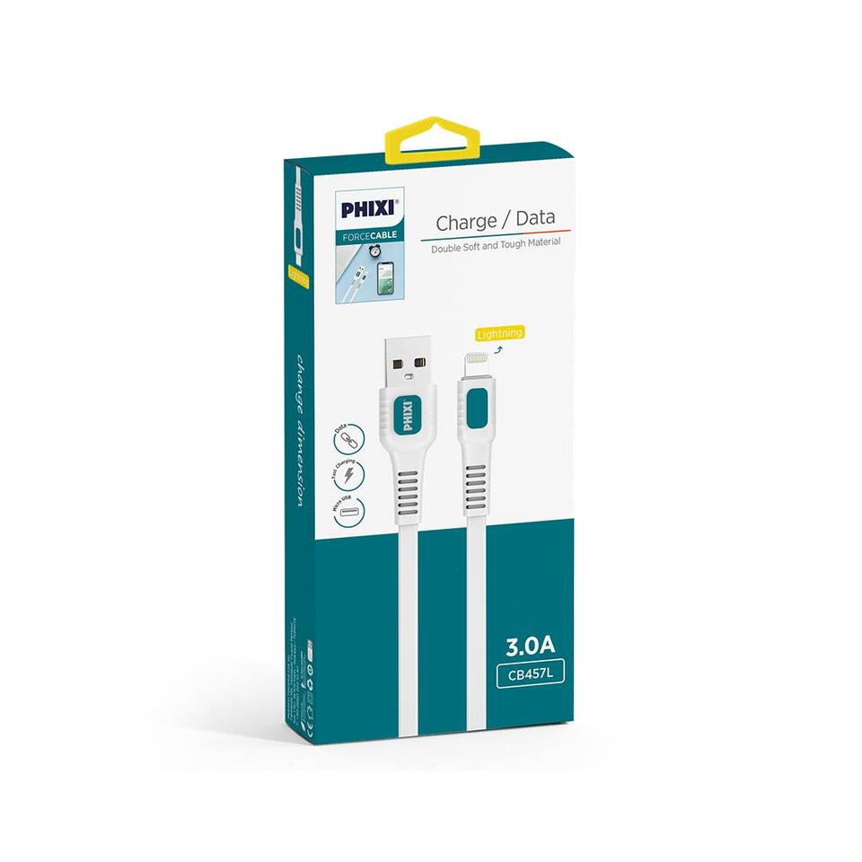 Phixi Force CB457L Yassı ve Güçlendirilmiş Lightning USB Şarj ve Data Kablo