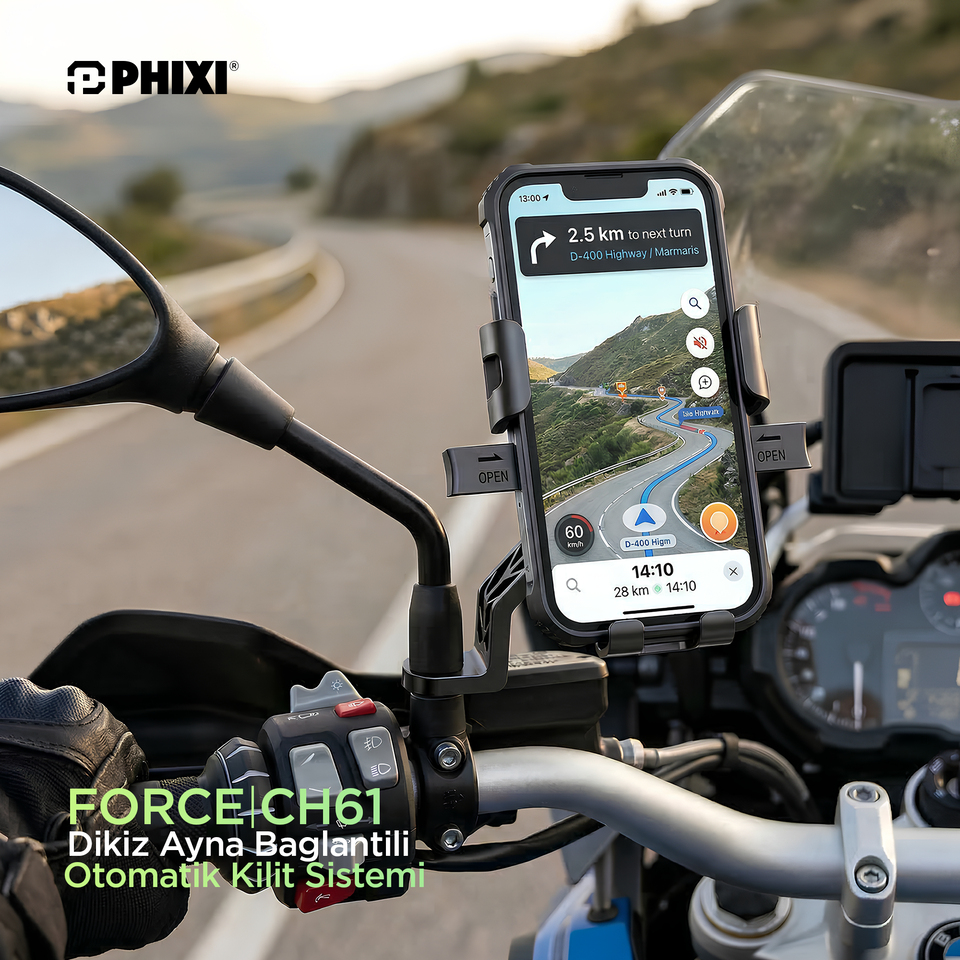 Phixi Force CH61 Rearview Mirror Mounted Automatic Motorcycle and Bicycle Phone Holder