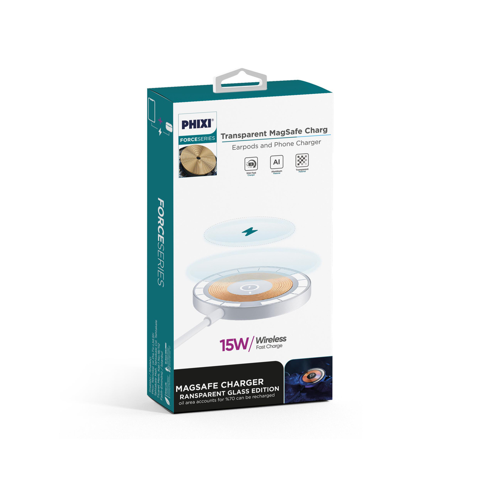 PHİXİ FORCE MV13 MAGSAFE 15W HIZLI WİRELESS TRANSPARAN ŞARJ KABLOSU