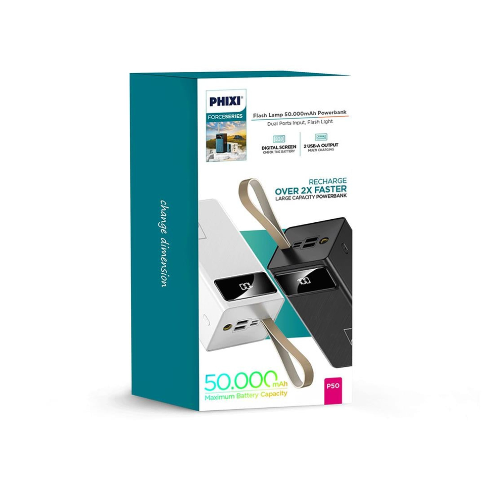 Phixi Force P50 50.000mAh 2 Çıkışlı LCD Göstergeli Powerbank