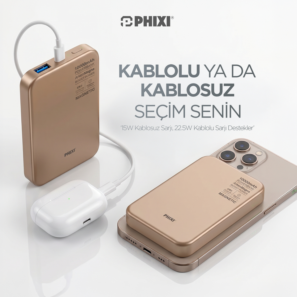 Phixi Force PW35 MagSafe Powerbank 10000mAh 22.5W Hızlı Şarj
