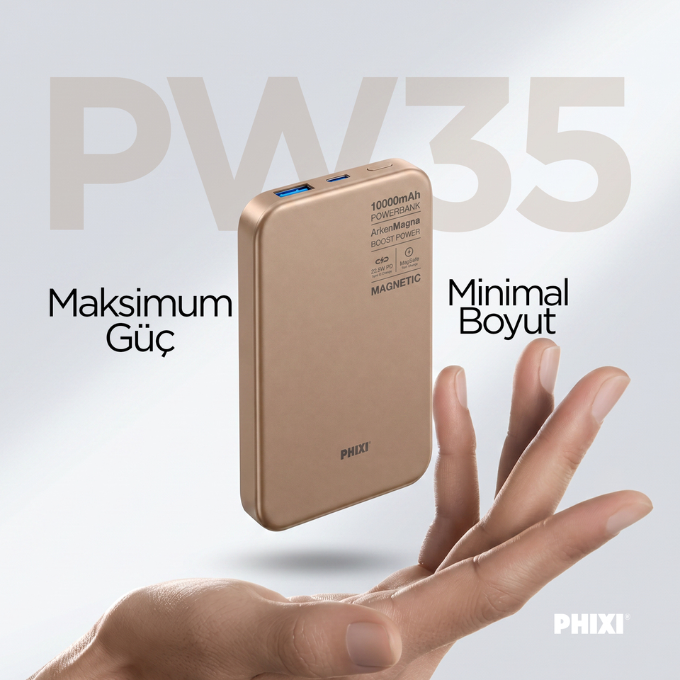 Phixi Force PW35 MagSafe Powerbank 10000mAh 22.5W Hızlı Şarj