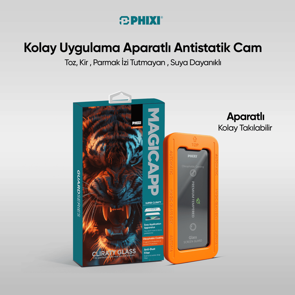 Phixi MagicApp Aparatlı Ekran Koruyucu Cam – Maksimum Şeffaflık ve Üstün Koruma 