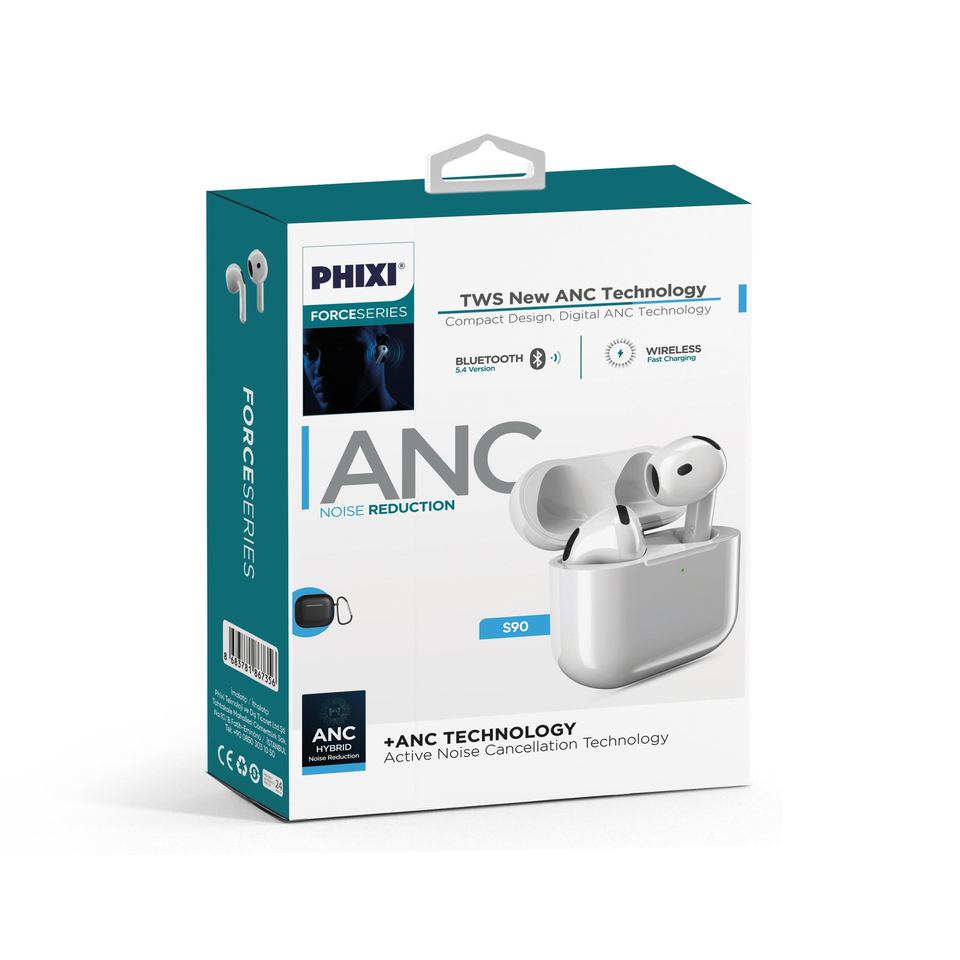 PHIXI S90 ANC TWS Kablosuz Bluetooth Kulaklık Aktif Gürültü Engelleme