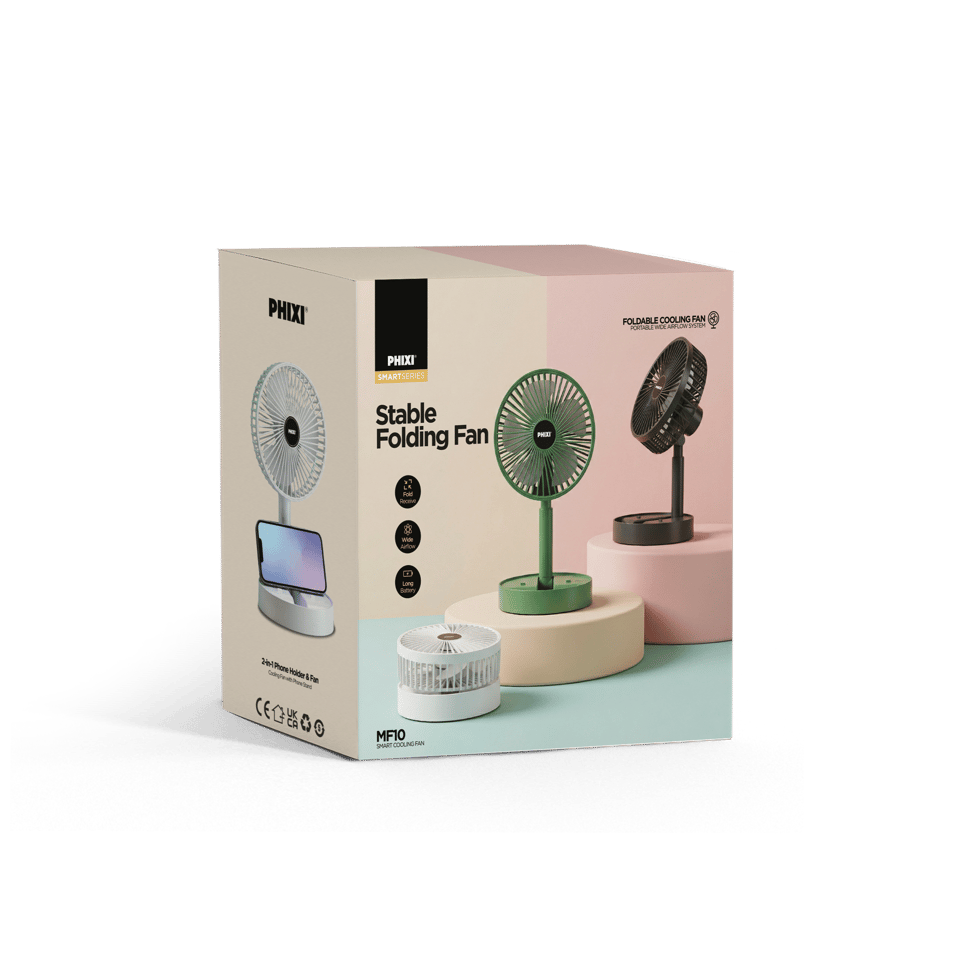 PHIXI Smart MF10 Katlanabilir 2'si 1 Arada Telefon Standlı Şarjlı Masaüstü Fan