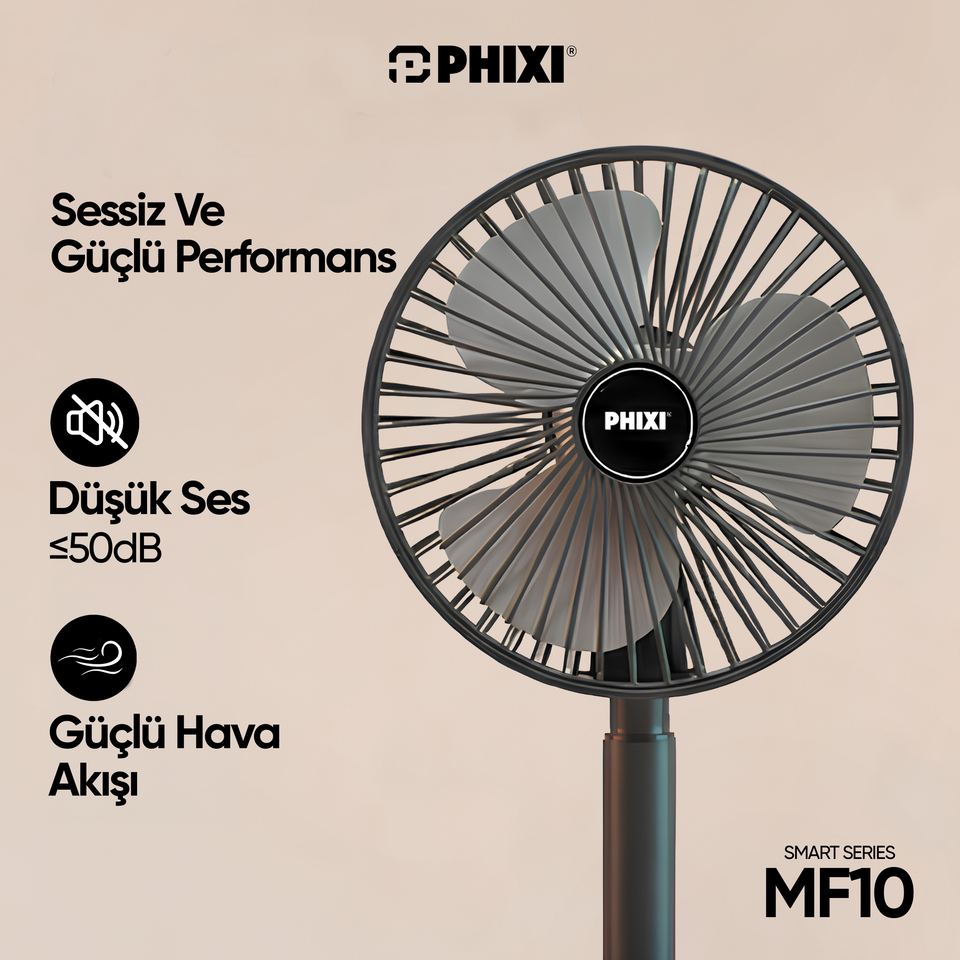 PHIXI Smart MF10 Katlanabilir 2'si 1 Arada Telefon Standlı Şarjlı Masaüstü Fan