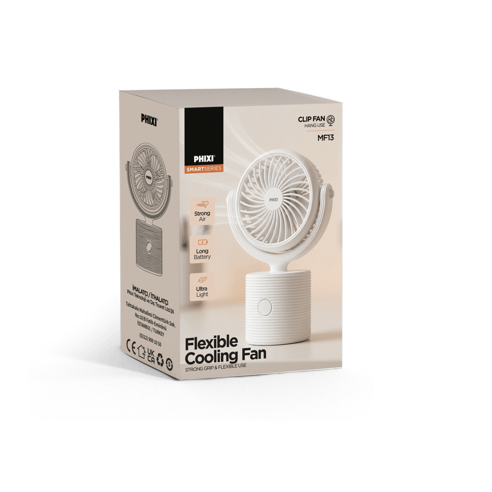 PHIXI Smart MF13 Ultra Hafif Esnek Kullanımlı Şarjlı Klipsli Mini Fan
