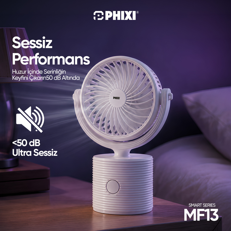 PHIXI Smart MF13 Ultra Hafif Esnek Kullanımlı Şarjlı Klipsli Mini Fan
