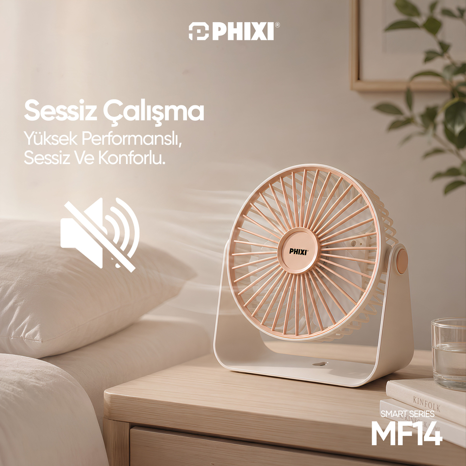 PHIXI Smart MF14 Şarjlı Ayarlanabilir Açılı Taşınabilir Masaüstü Fan