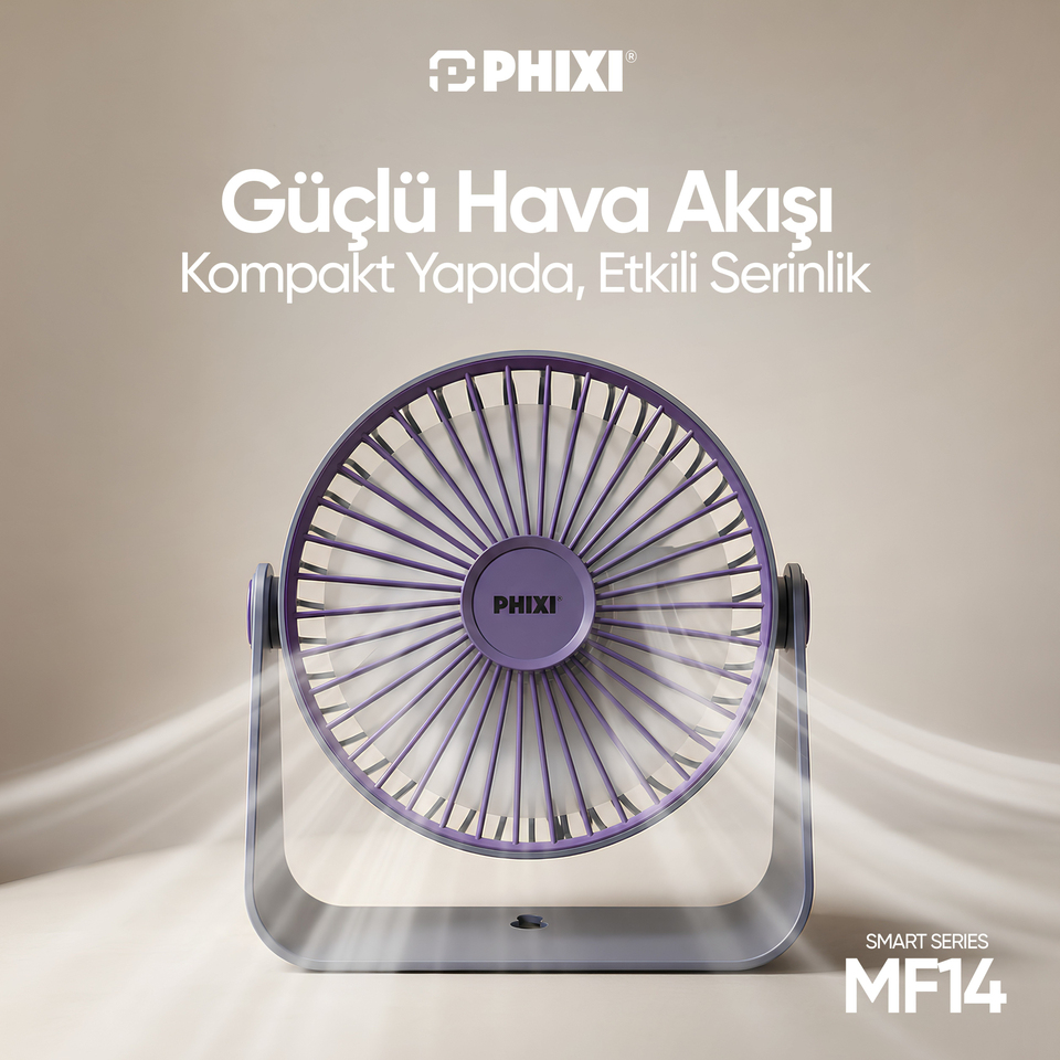 PHIXI Smart MF14 Şarjlı Ayarlanabilir Açılı Taşınabilir Masaüstü Fan