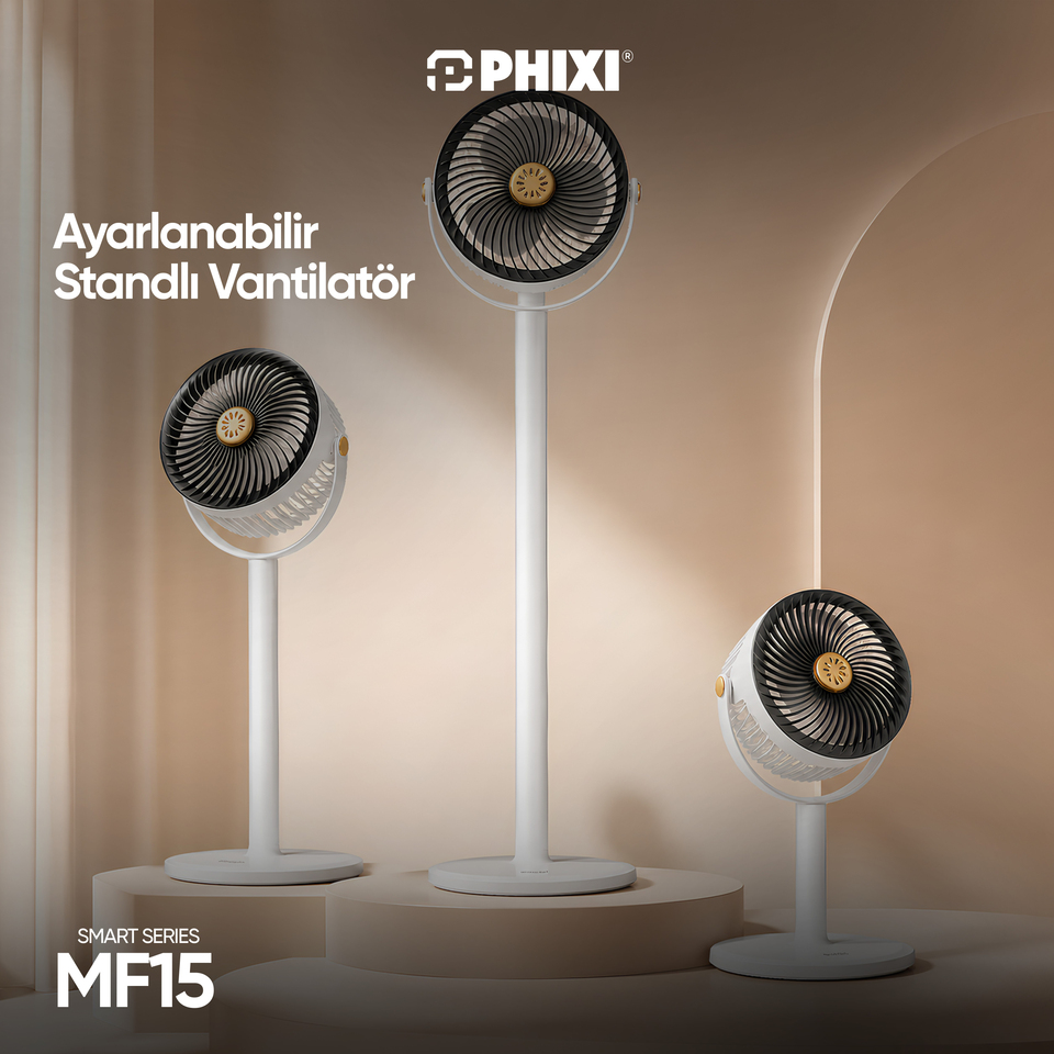 PHIXI Smart MF15 5 Hız Kademeli Ayarlanabilir Boyutlu Aroma Hazneli Şarjlı Fan