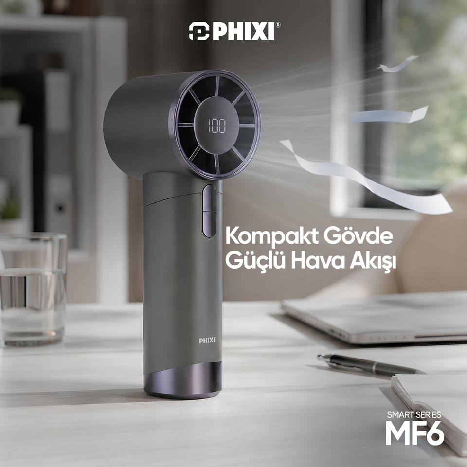 PHIXI Smart MF6 199 Kademeli Dijital Göstergeli Şarjlı Taşınabilir Mini Fan