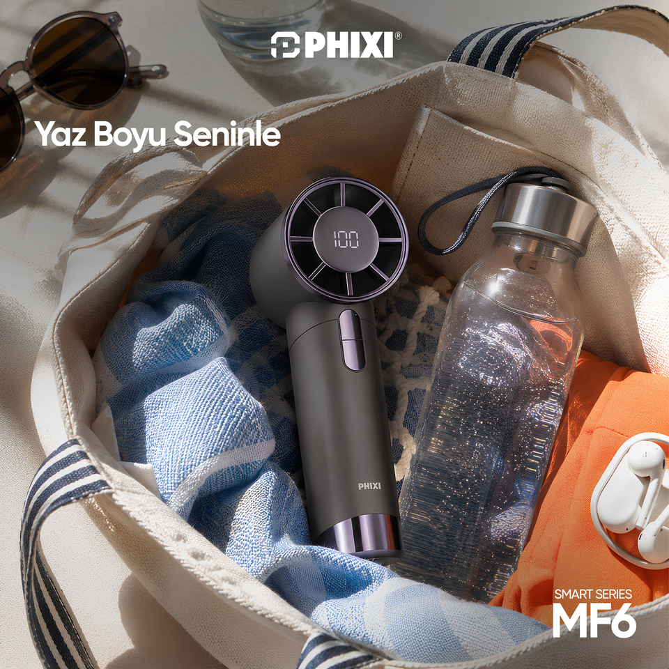 PHIXI Smart MF6 199 Kademeli Dijital Göstergeli Şarjlı Taşınabilir Mini Fan