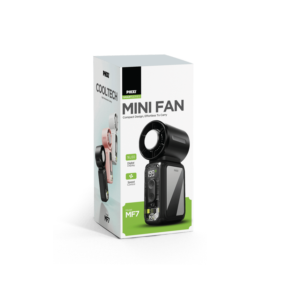 PHIXI Smart MF7 3700 mAh 199 Kademeli Dijital Göstergeli Type-C Şarjlı Taşınabilir Mini Fan