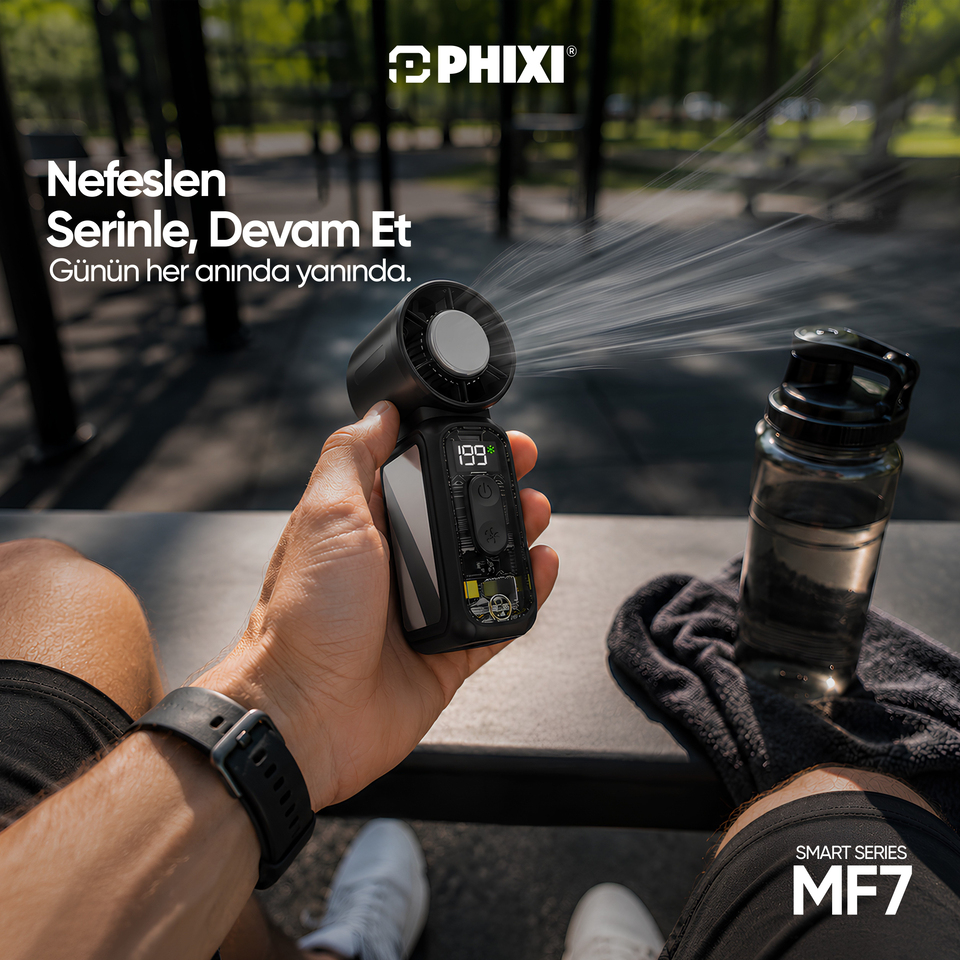 PHIXI Smart MF7 3700 mAh 199 Kademeli Dijital Göstergeli Type-C Şarjlı Taşınabilir Mini Fan