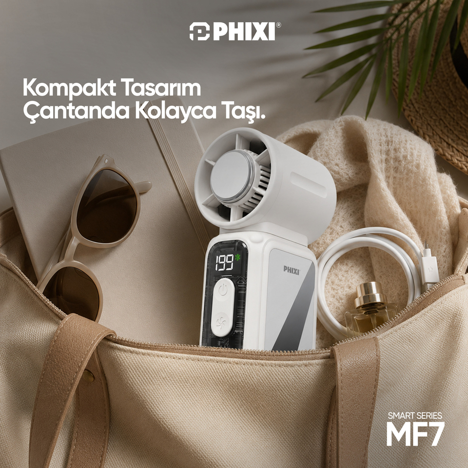 PHIXI Smart MF7 3700 mAh 199 Kademeli Dijital Göstergeli Type-C Şarjlı Taşınabilir Mini Fan