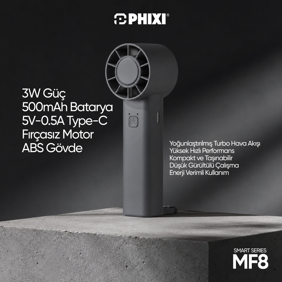 PHIXI Smart MF8 500 mAh 3 Kademeli Şarjlı Taşınabilir Mini El Fanı