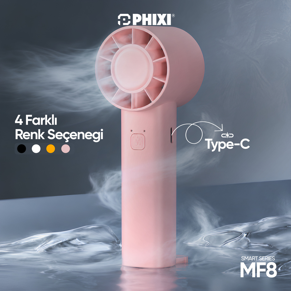 PHIXI Smart MF8 500 mAh 3 Kademeli Şarjlı Taşınabilir Mini El Fanı
