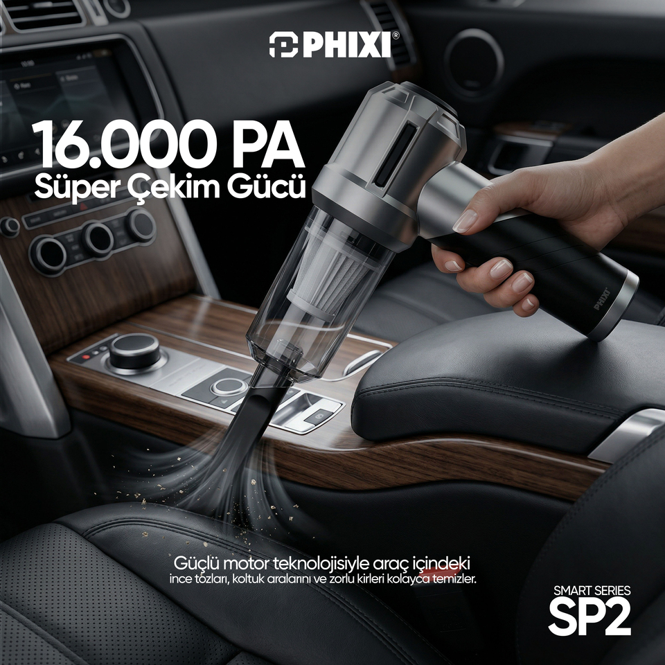 PHIXI Smart SP2 16000 Pa Katlanabilir Şarjlı Araç İçi Süpürge