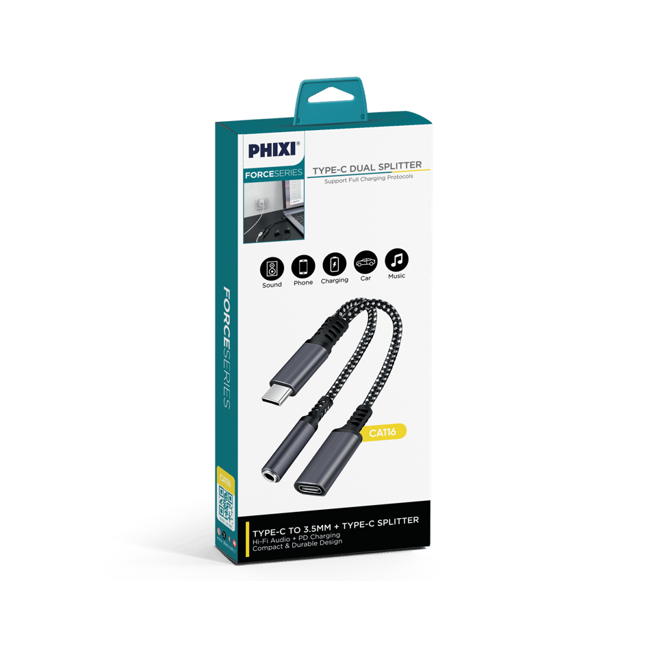 PHIXI Type-C to 3.5mm + Type-C Splitter – Şarj ve Kulaklık Adaptörü