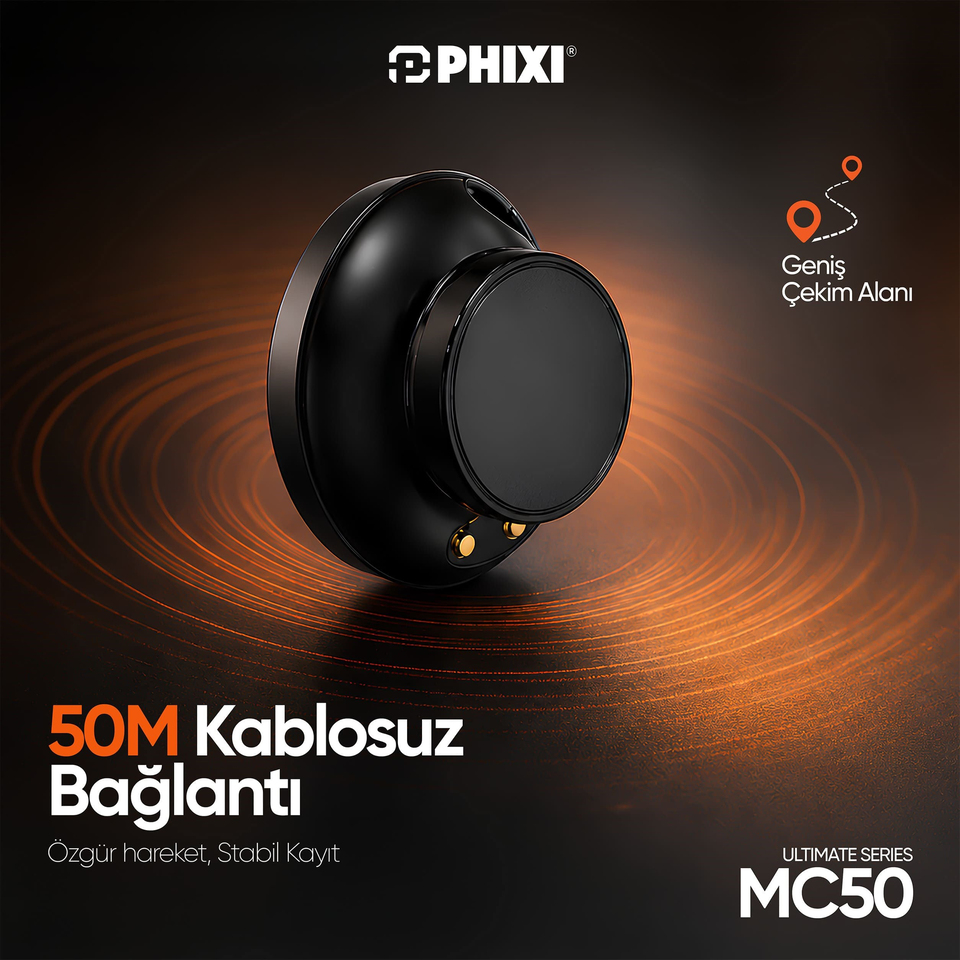 PHIXI Ultimate MC50 Yapay Zeka Destekli ANC Kablosuz Yaka Mikrofonu