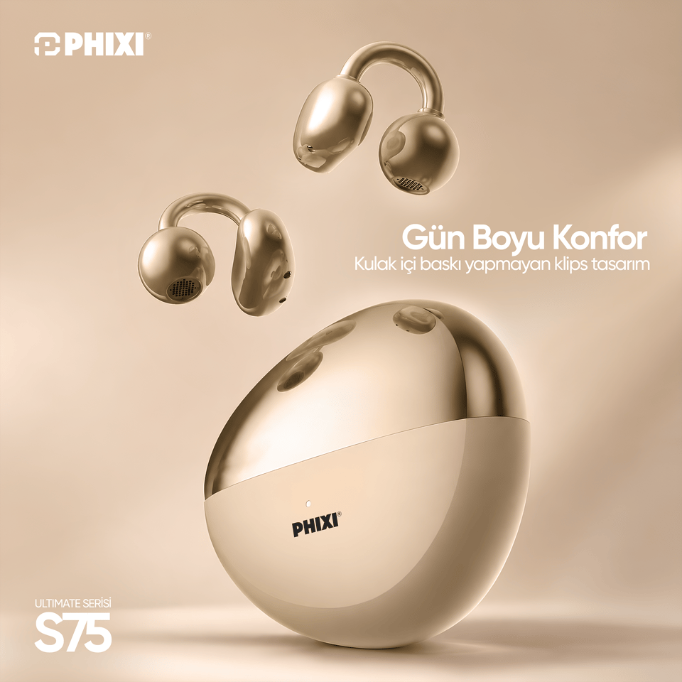 PHIXI ULTIMATE S75 KLİPSLİ BLUETOOTH 6.0 KABLOSUZ KULAKLIK