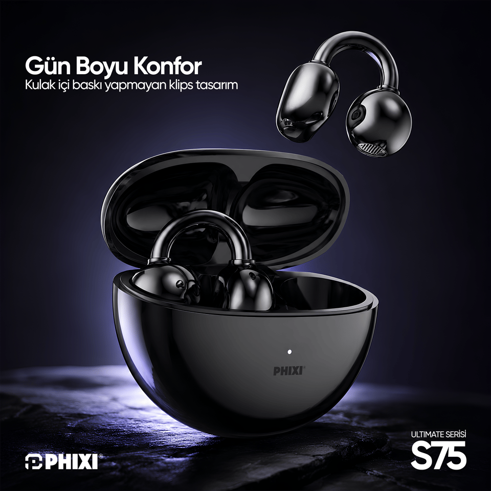 PHIXI ULTIMATE S75 KLİPSLİ BLUETOOTH 6.0 KABLOSUZ KULAKLIK