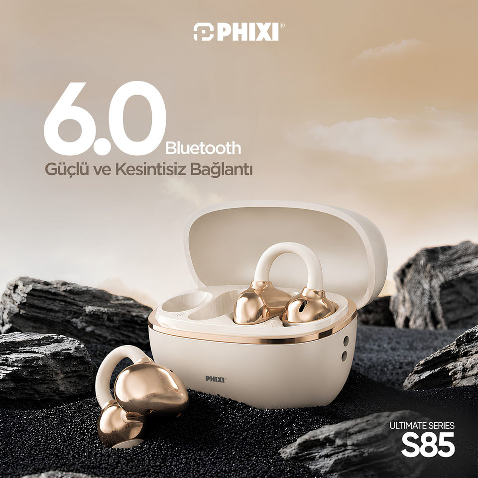 PHIXI Ultimate S85 Bluetooth 6.0 Ergonomik Klipsli Kablosuz Kulaklık