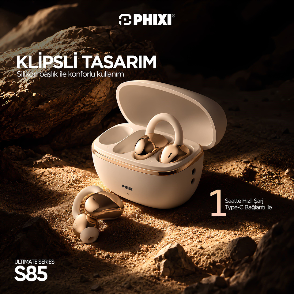 PHIXI Ultimate S85 Bluetooth 6.0 Ergonomik Klipsli Kablosuz Kulaklık