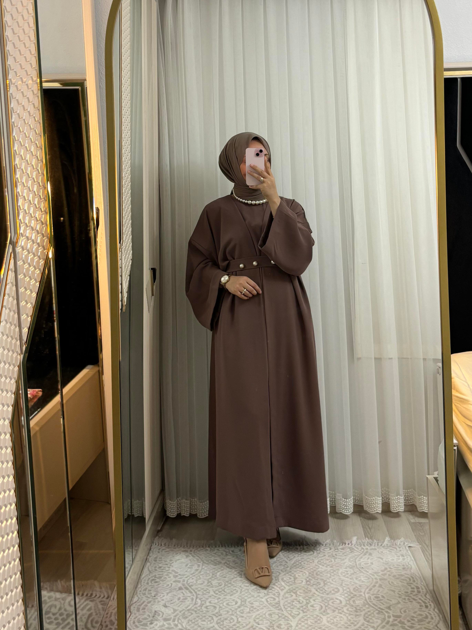 Hâre Abaya Takım | Bronz Kahve