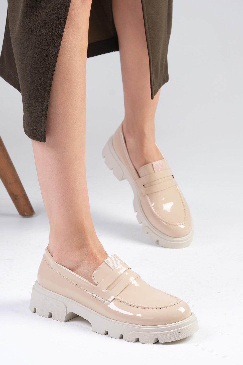 Casey Ten Rengi Kalın Tabanlı Oxford Ayakkabı-DÜZ AYAKKABI-Mio Gusto-01517NUR